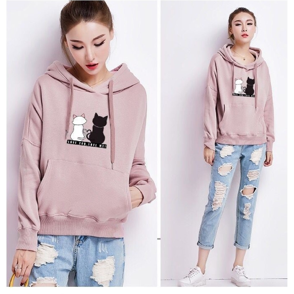 FenishaStore Sweater Hoodie Wanita Kekinian Love You Love Me Bisa Bayar Ditempat-COD