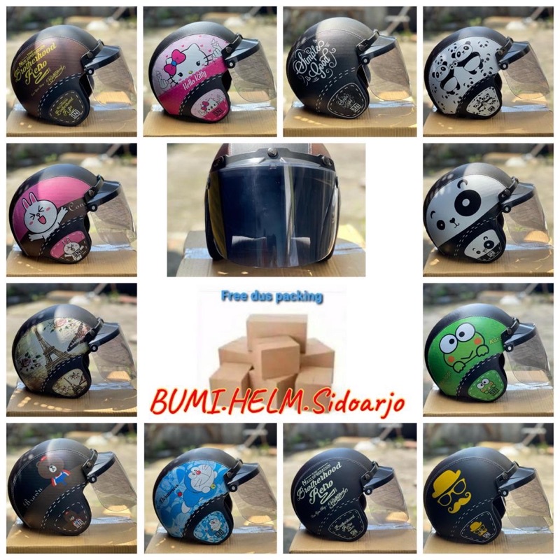 HELM BOGO DEWASA MOTIF + KACA DATAR