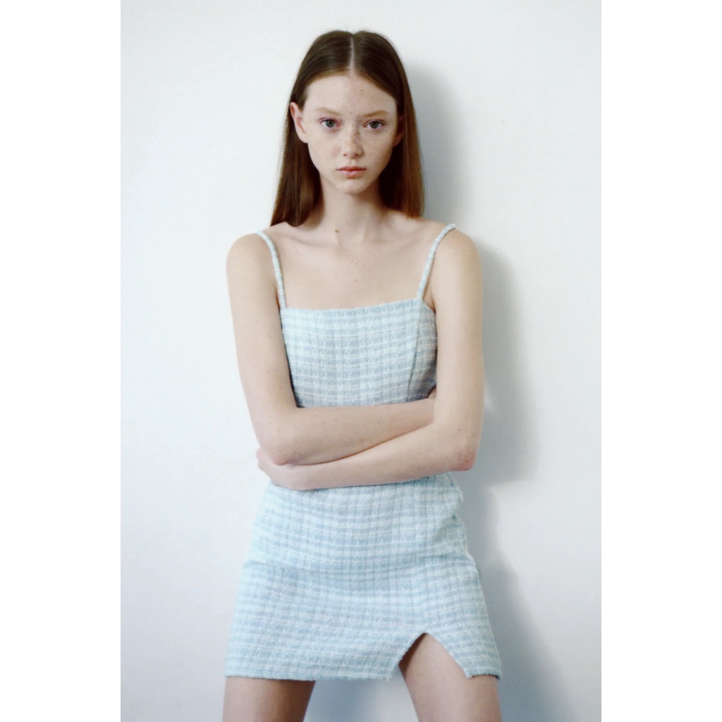 dress korean style / dress impor Blue Tweed 61896 (M)