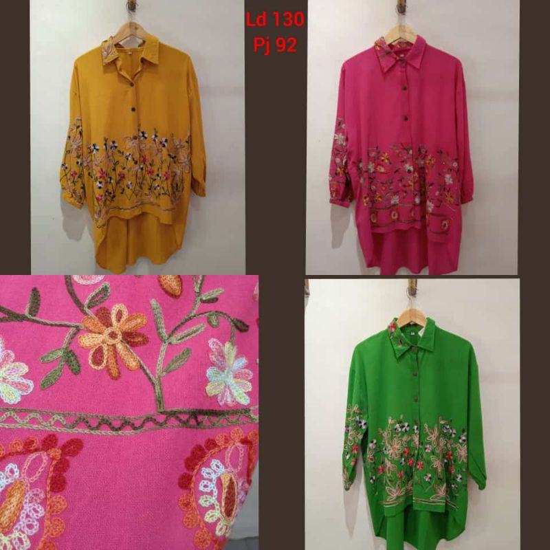 Tunik jumbo katun linen bordir bunga sulam ld 130 cm-LINEN Jumbo