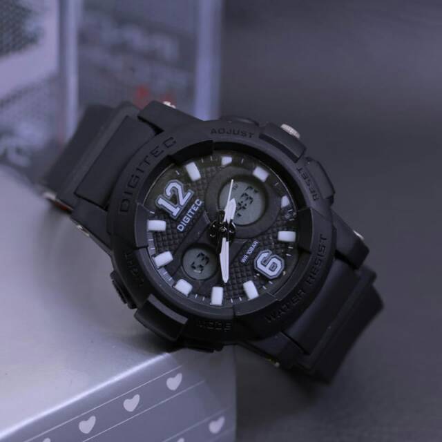 JAM TANGAN WANITA DIGITEC DG 2127 HITAM LIST PUTIH ORIGINAL STRAP RUBBER