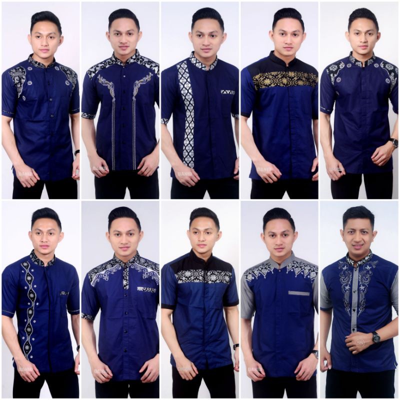 HEM KOKO BATIK WARNA BIRU NAVY / KOKO BATIK LENGAN PENDEK NAVY BIRU