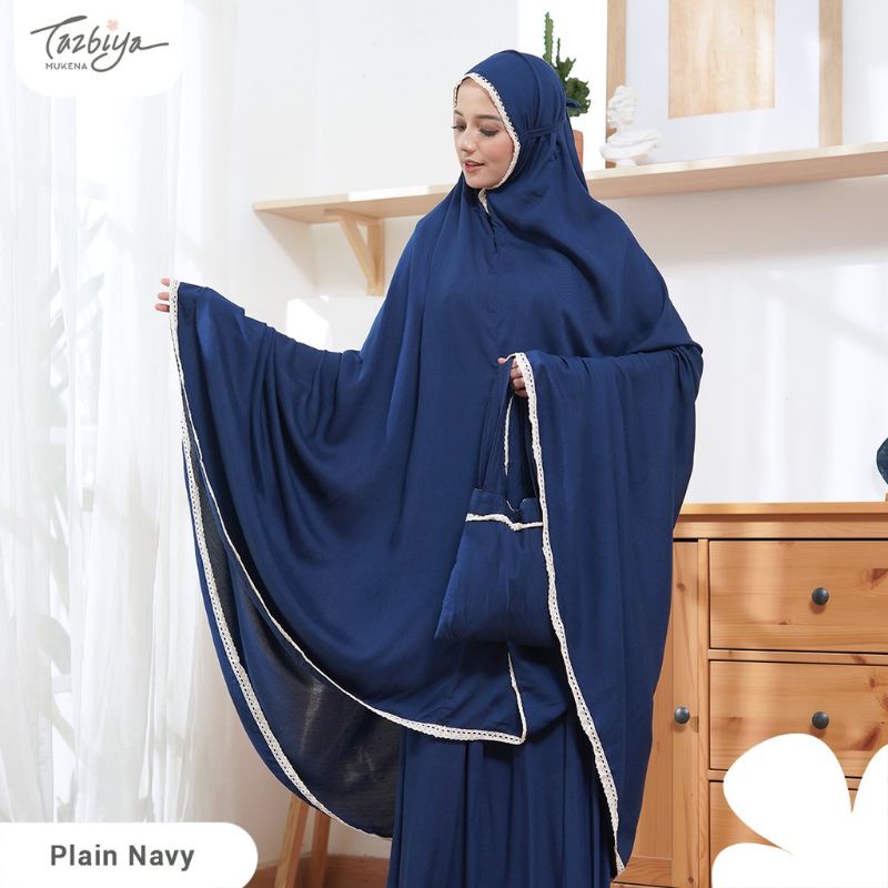 Mukenah Tazbiya Plain Navi/Blue Dewasa Jumbo Katun Rayon Adem Travelling