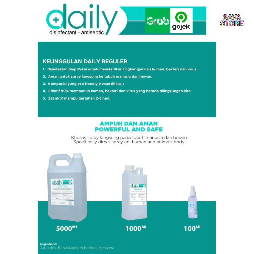 DESINFEKTAN DAILY REGULER DISINFEKTAN ANTISEPTIC 5 LITER 5L DISINFECTAN ANTI VIRUS ANTI BACTERIAL