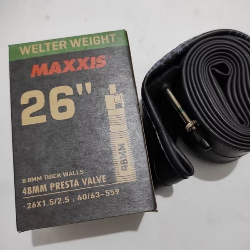 BAN DALAM SEPEDA MAXXIS 26 INCH UKURAN 26X1.50 BISA SAMPAI 26x2.50 PENTIL DOP KECIL PRESTA FV 48MM