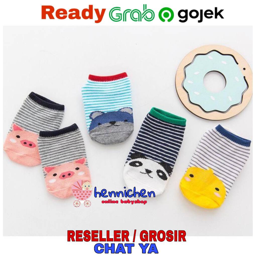 Kaos Kaki Bayi Salur Animal Dengan Anti Slip Nyaman dan Adem 0-2 Tahun