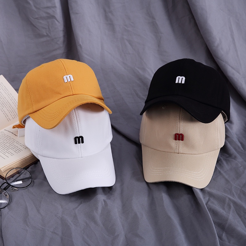 M Letter Baseball Cap Curved Brim Retro Soft Top Casual Hip-hop