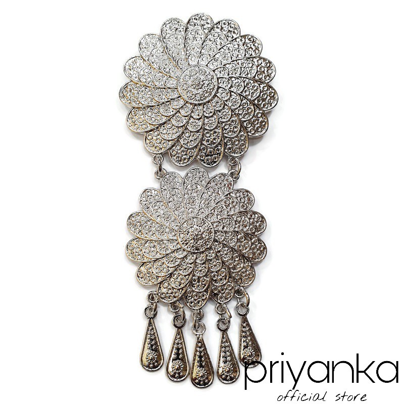 PREMIUM Bros Etnik Kebaya Kutubaru Susun Cantik/Aksesoris Wanita/Bros Tumpuk Tingkat Yogja Jawa Bali-Susun 2 Silver