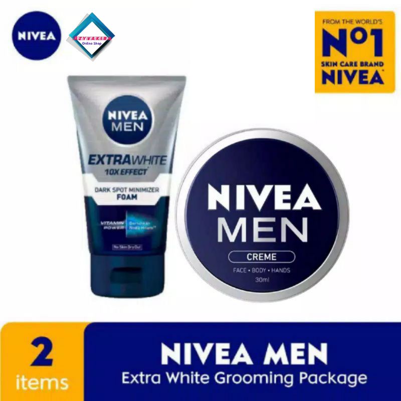 Nivea Men Crème 30ml + NIVEA MEN Extra Whitening Dark Spot Minimizer Facial Foam 100ml