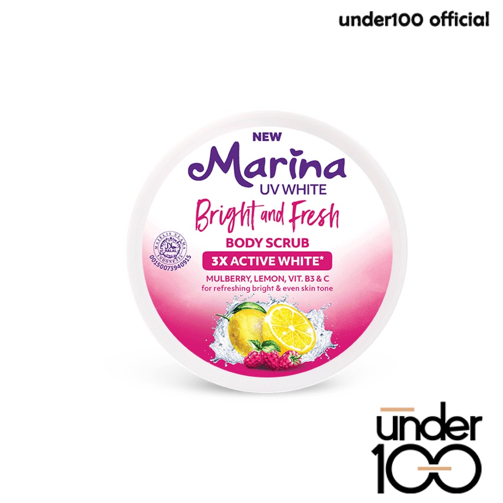 ❤ UNDER100 ❤ MARINA UV White Body Scrub Bright and Fresh | Healthy and Glow | 200ml | Scrub Tubuh | BPOM