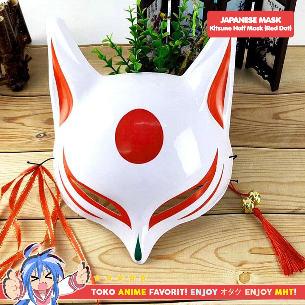 Topeng Anime Jepang Rubah Kitsune Red Dot Fox Half Mask Cosplay