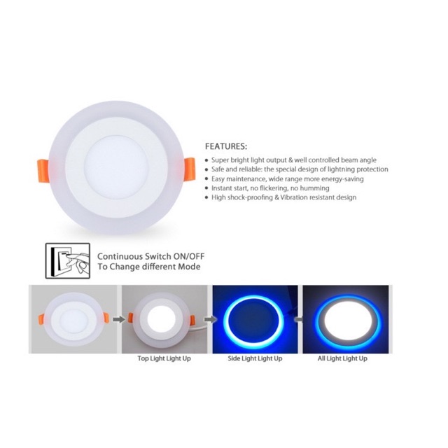 DOWNLIGHT LED 2 WARNA 12+4 WATT READY BULAT &amp; KOTAK TENGAH PUTIH SAMPING BIRU DAN PUTIH WW JUGA ADA