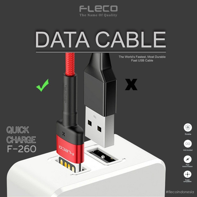 PROMO KABEL DATA METAL FLECO F260 MICRO/TYPE C/LIGHTNING FAST CHARGING FC PROMO