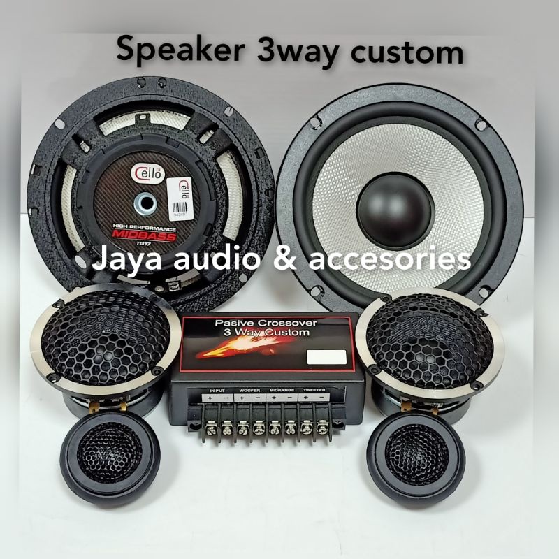 Speaker Split 3way tg17 Cello +Custom Midrange 3" Soft Dome Tweeter dan Croasover 3way