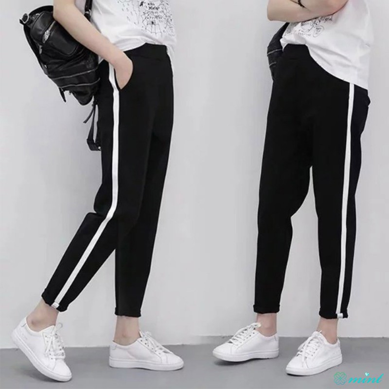  Celana Panjang Casual Model High Waist Longgar Warna Hitam 