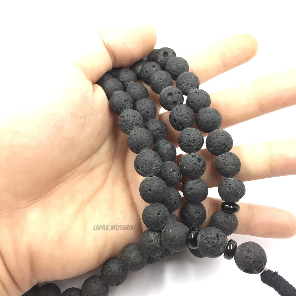 [Bayar di Tempat] Tasbih Batu Lava Asli Natural 99 Butir 12MM