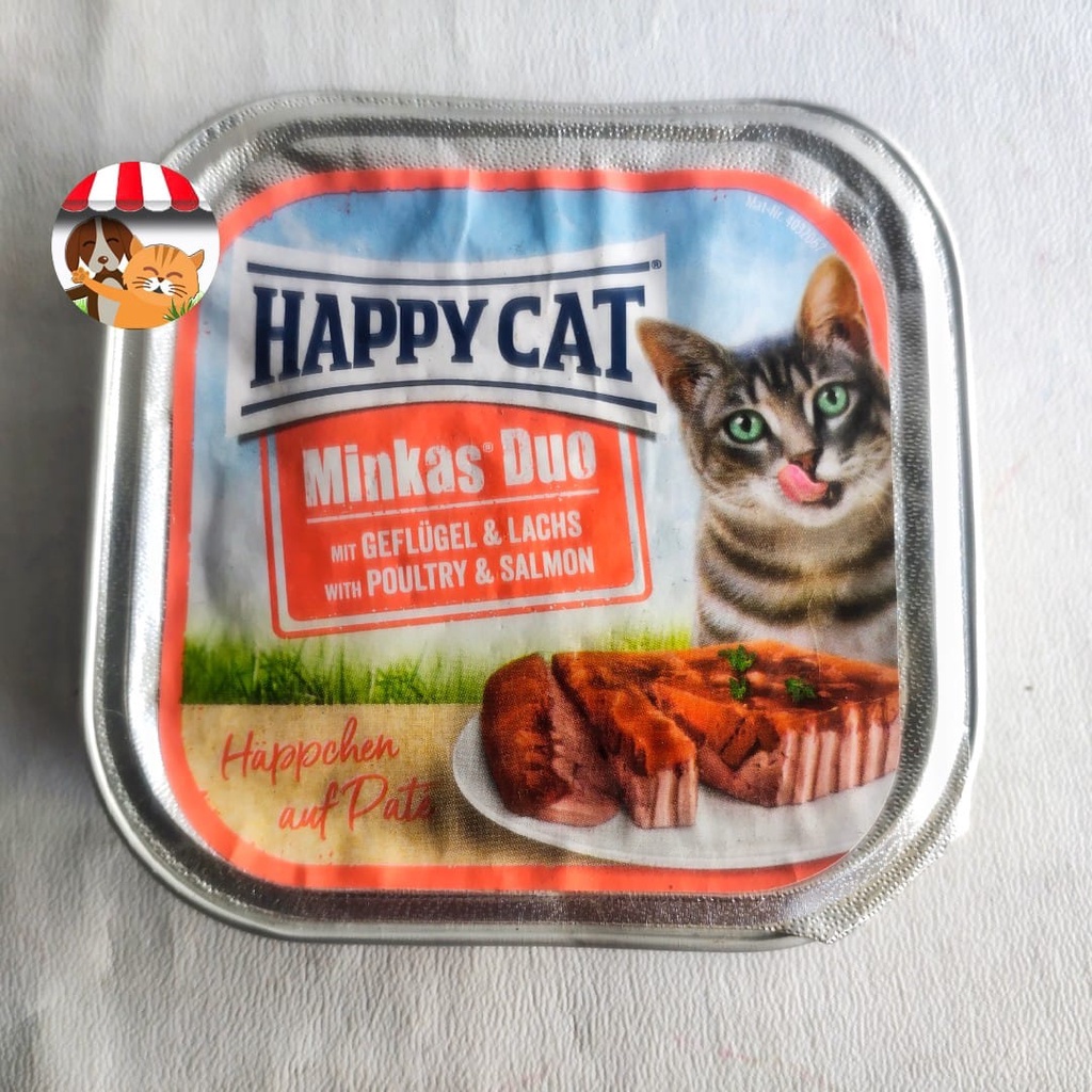 Happy Cat Minkas Duo Makanan Kucing Basah Ayam dan Salmon 100gr