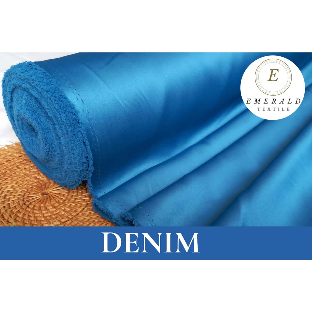 ( BUKAN HIJAB ) SETENGAH METER Kain Satin Velvet Roberto Cavalli Silk Premium - Denim ( HARGA PER 50cm KAIN )