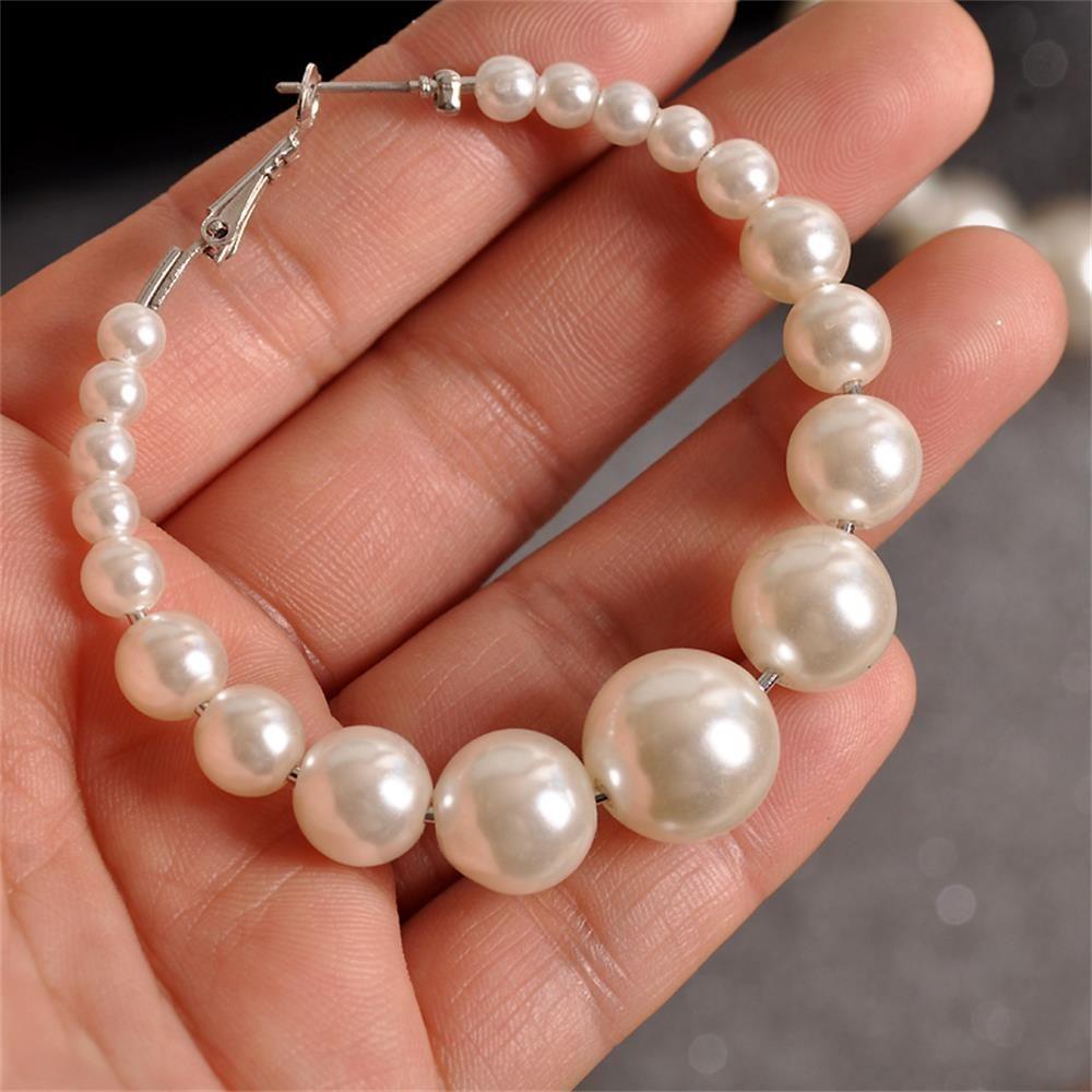 R-flower Pearl Hoop Earrings Wanita Lingkaran Besar Fashion Bentuk Bulat