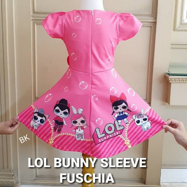 LOL BUNNY SLEEVE DRESS / DRESS ANAK MOTIF LOL IMPORT / GAUN ULANG TAHUN / DRESS ANAK IMPORT