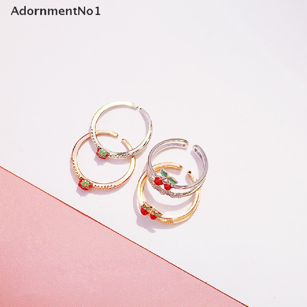 (AdornmentNo1) Cincin Terbuka Gaya Jepang / Korea Motif Strawberry / Cherry Untuk Perhiasan Wanita