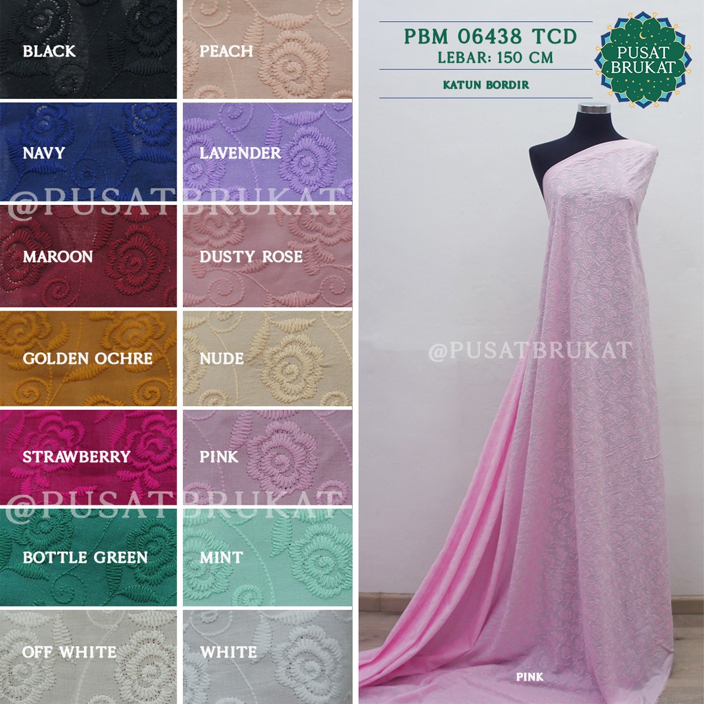 KAIN KATUN BORDIR ROSA PBM 06438/14 TCD COTTON EYELET EMBOSS - LEBAR 150CM [harga per 0.5m]