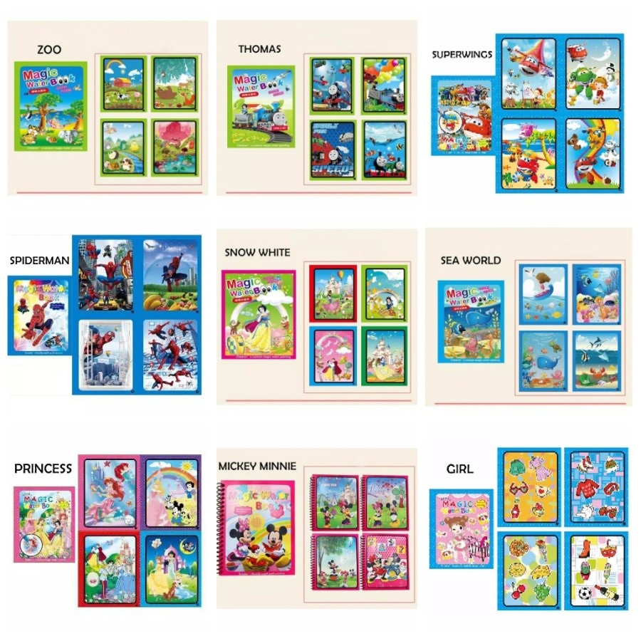 MAGIC WATER BOOK Buku Gambar Mewarnai Spidol Air Ajaib Mainan edukasi anak Pulpen Baby