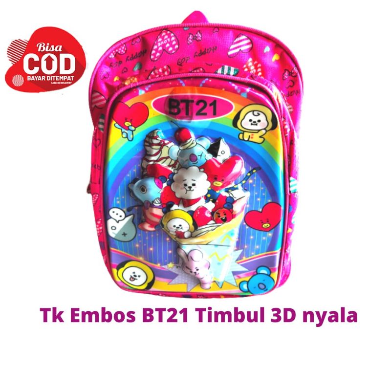 Tas ransel anak Tk perempuan karakter 3D timbul lampu