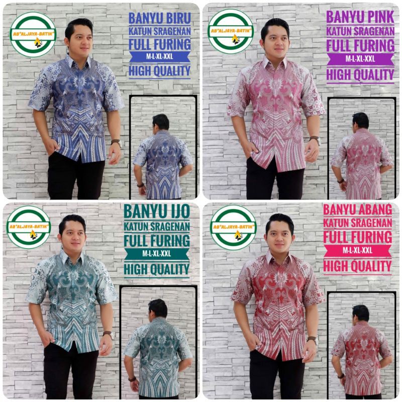 Hem Batik Pria Exclusive Terbaru Warna Biru/Merah/Hijau/Pink Batik Lengan Pendek BANYU PENDEK