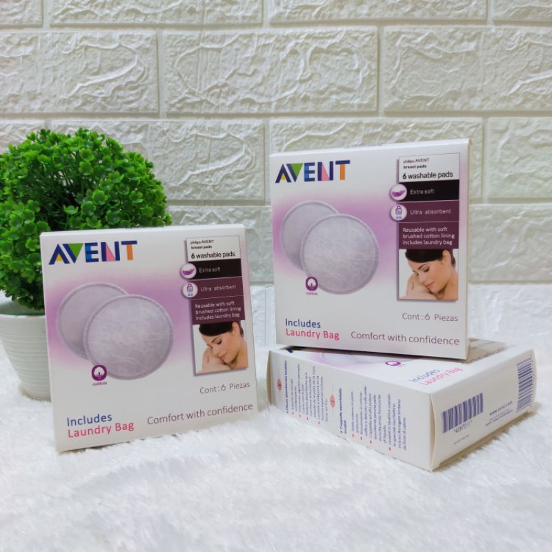 Avent Washable Breast Pad Isi 6 Bonus Loundry Bag Penyerap Asi Penahan Asi Cuci Ulang COD