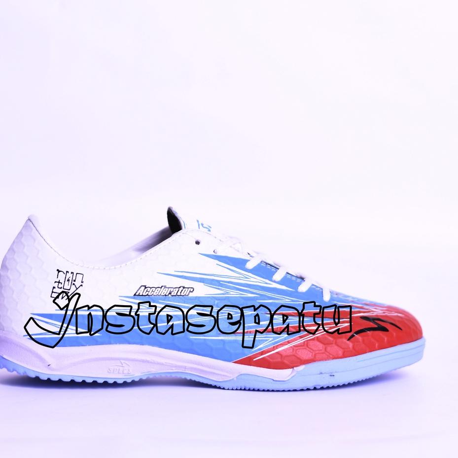 ● Sepatu Futsal Specs Accelerator Lightspeed 3 In-White/Tulip Blue/Emperor Red ☂