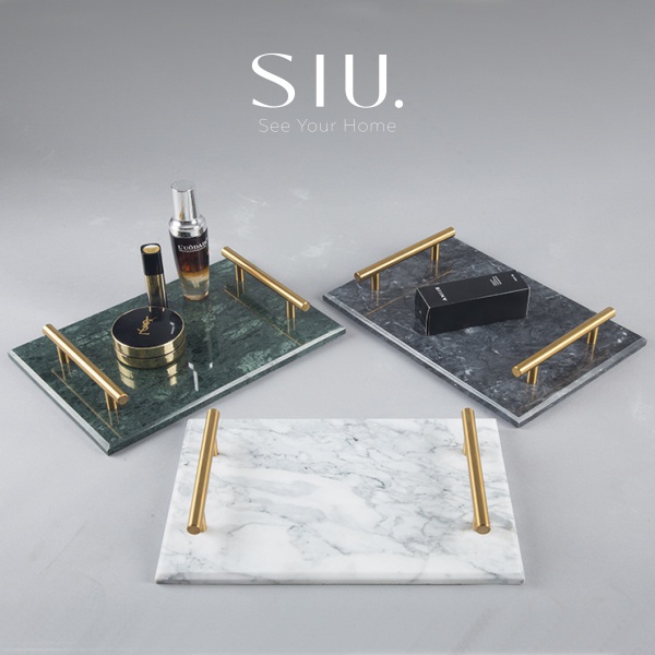 Luxury Marble Tray with Handle / Tatakan Nampan Marmer - Putih