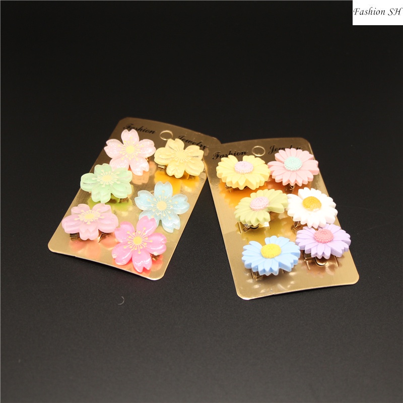 6pcs Bros Pin Bentuk Bunga Daisy Cherry Blossom Kombinasi Bahan Plastik M70068