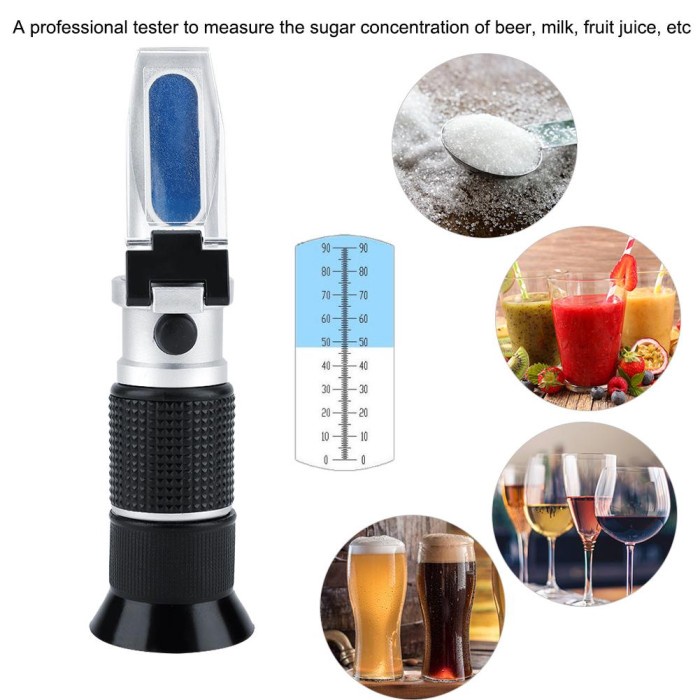 Refractometer 0-90% Brix Meter Refractometer ATC Gula Instrumen Optik untuk Jus Buah Cairan - B190031