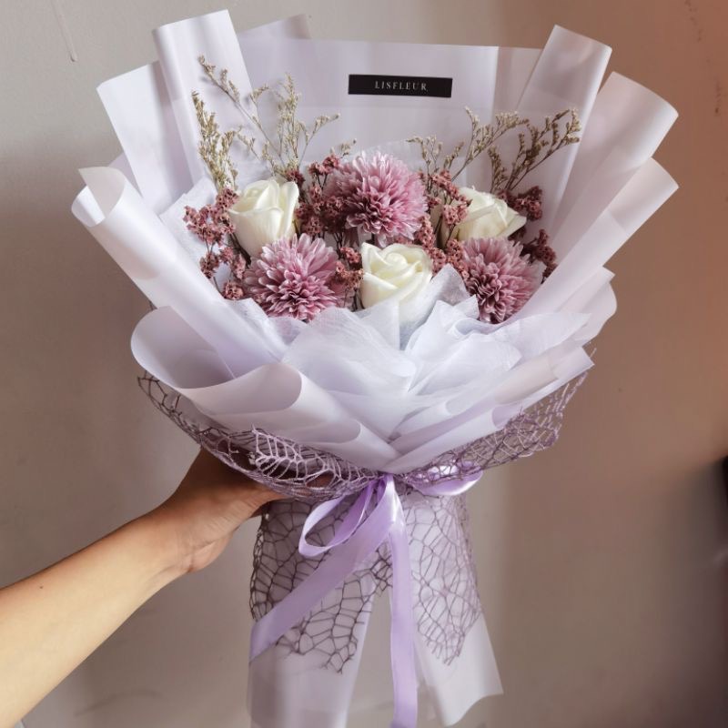 BUKET ARTIFICIAL BUNGA POMPOM/BUKET BUNGA PALSU ARTIFICIAL/BUKET ULANG TAHUN BUKET WISUDA LIAMFLORISTBUKET