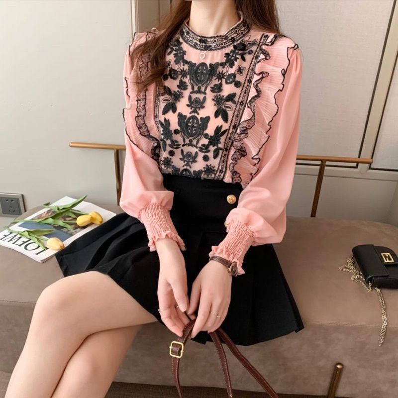 MDLV ~ 7656 STELLY EMBROIDERED TOP ATASAN LENGAN PANJANG CEWEK FASHION IMPORT WANITA