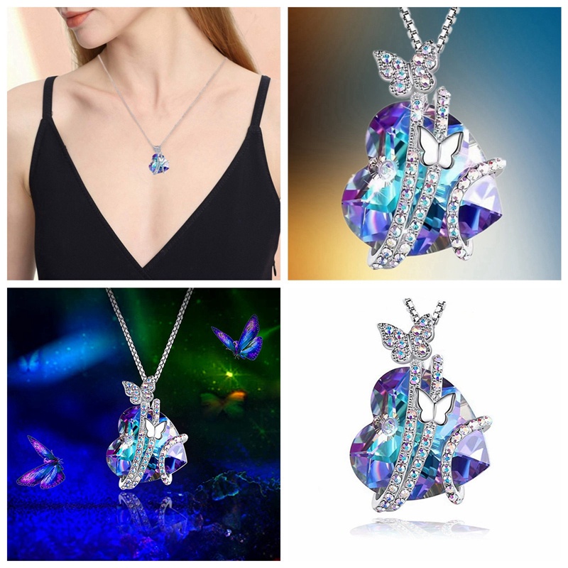 Fancyqube Kalung Hias Kristal Bentuk Hati Warna Biru Untuk Wanita