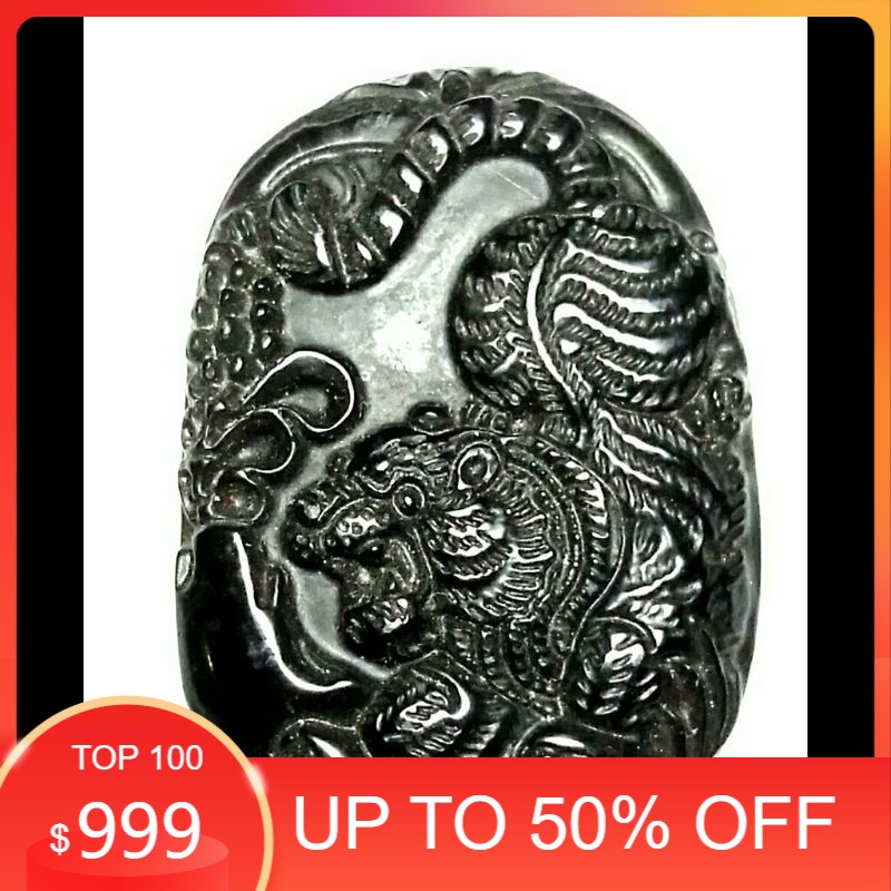 BATU BLACK JADE NATURAL LIONTIN CARVING UKIR