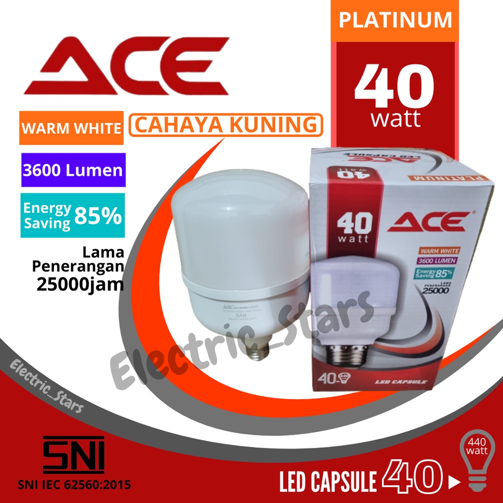 Bola Lampu 40 Watt LED Capsule Merk ACE Cahaya Kuning