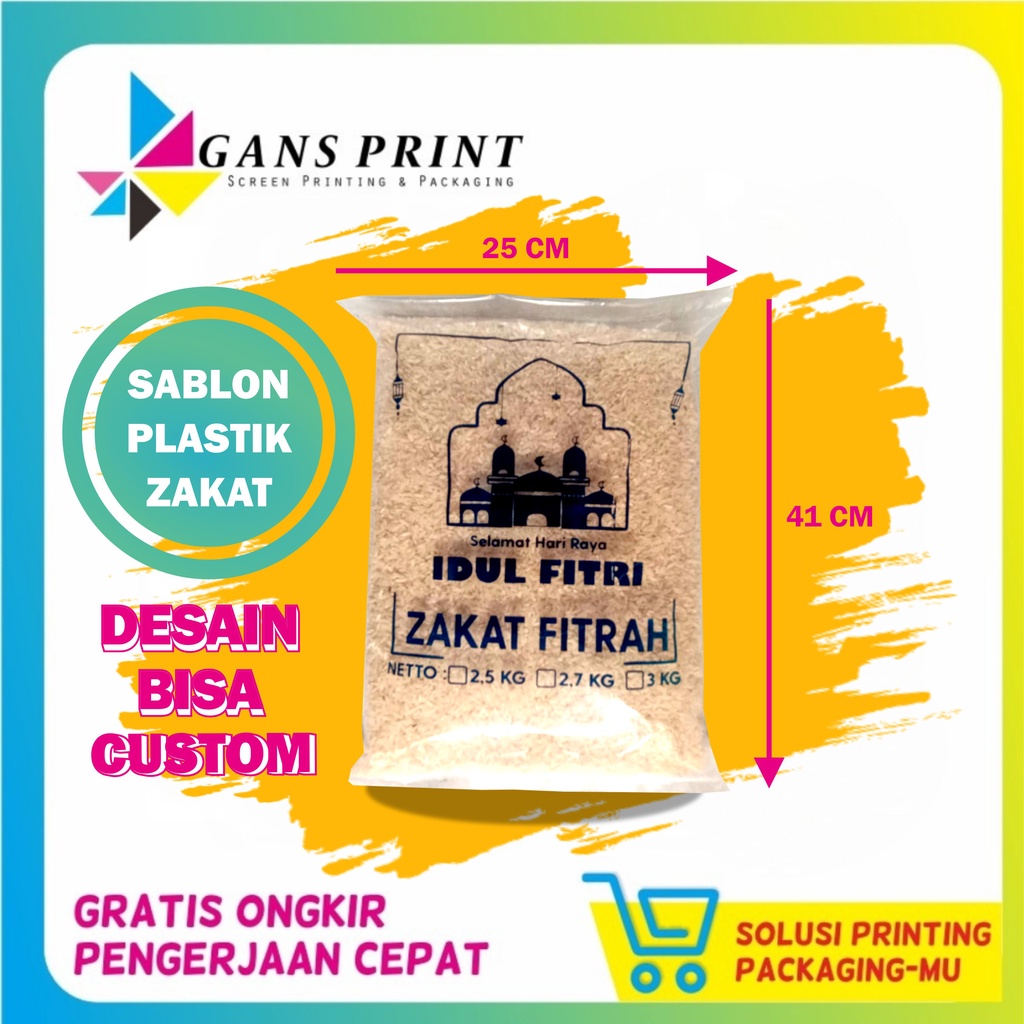 SABLON PLASTIK BERAS ZAKAT FITRAH KEMASAN 3KG DAN 5 KG - DESAIN BISA CUSTOM