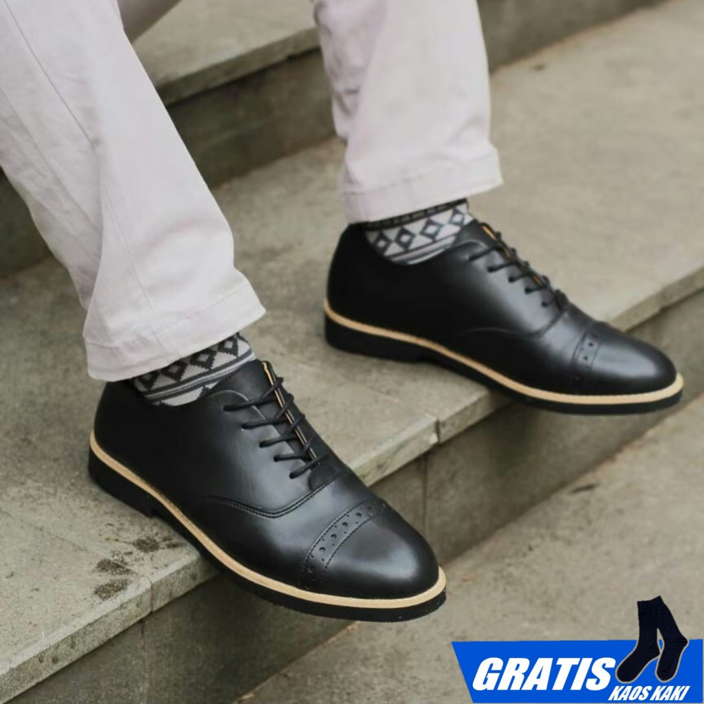 ROHAN|Sepatu Formal Pria Pantofel Kasual Kulit Pu Cowok Pantofel Hitam Pria