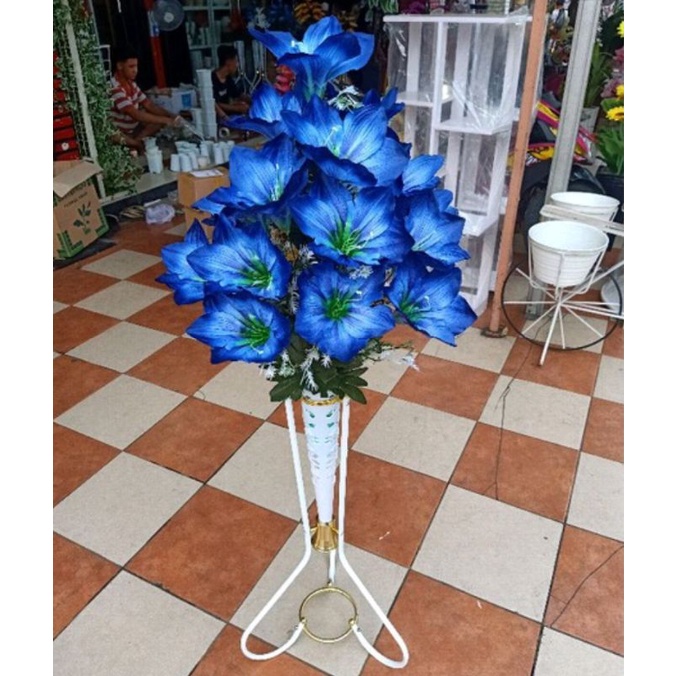 (Bunga saja) Bunga artificial anthurium, Amarilis, Aron panda, Bunga Lilly bunga sudut-Amarilis biru