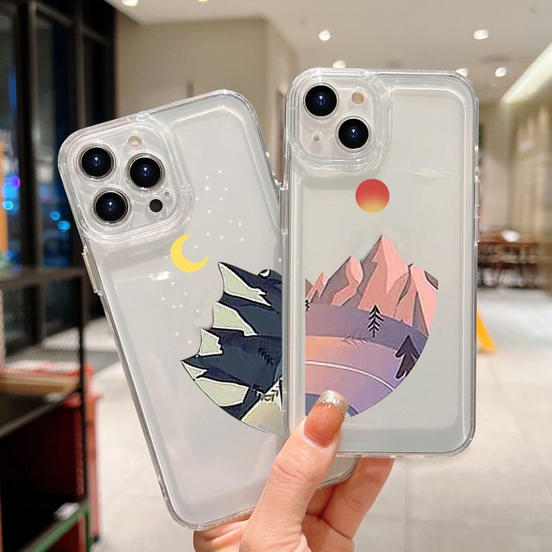 Soft Case Silikon Transparan Motif Matahari Bulan Tahan Banting Untuk IPhone 11 12 13 Pro Max X XR Xs Max 7 8 Plus 6 6S SE 2020