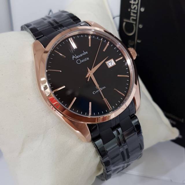 JAM TANGAN ALEXANDRE CHRISTIE AC8554 BLACK GOLD ORIGINAL