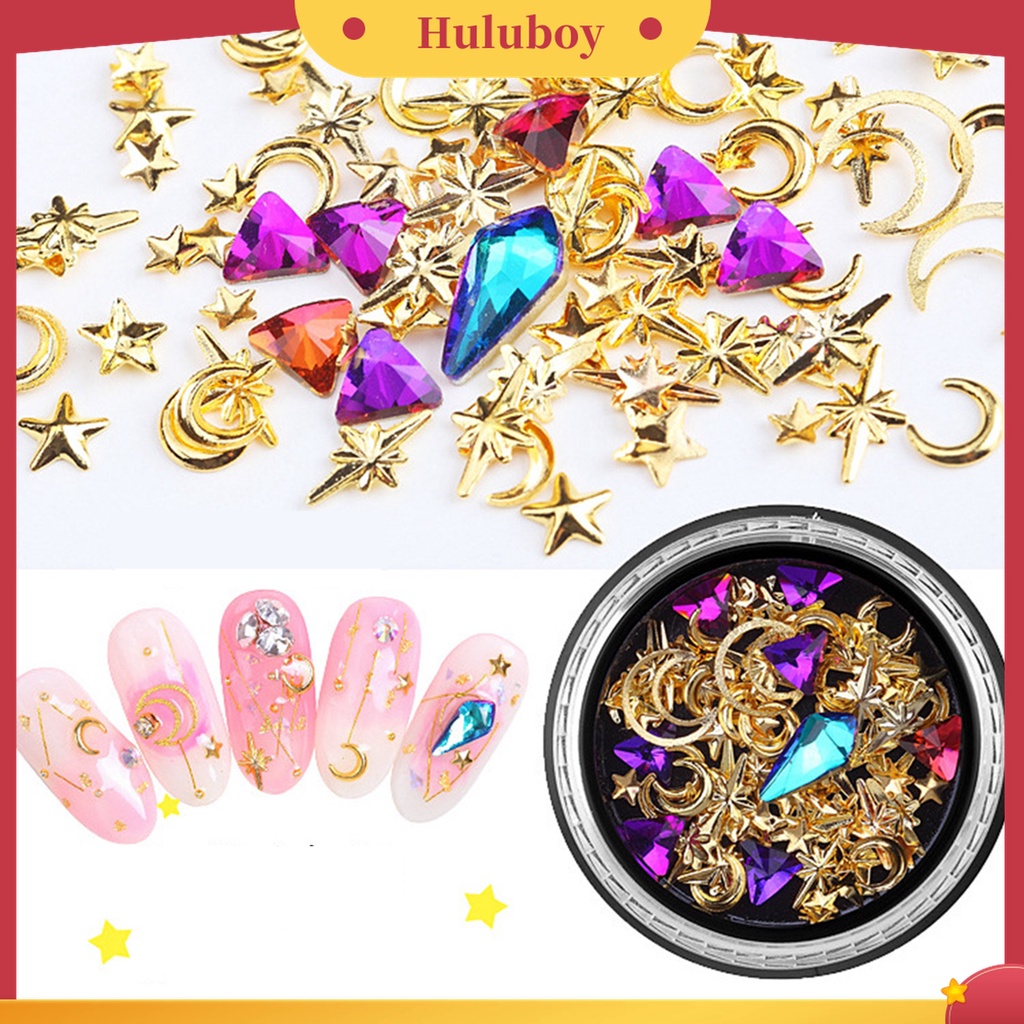 Huluboy Huluboy♡ Stiker Kuku Motif Bintangbulan Bahan Tembaga Untuk Nail Art