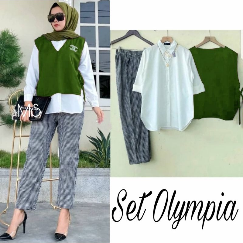 SET CELANA OLYMPIA KOTAK 3IN1, MOSCREPE KATUN, GAMIS HIJAB MUSLIM, SETELAN