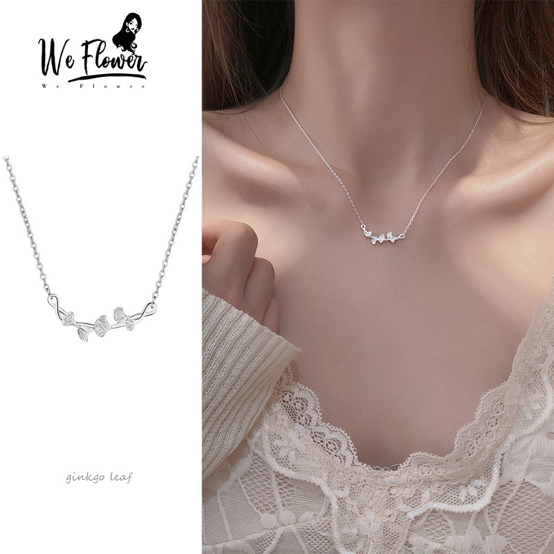 We Flower Kalung Rantai Liontin Daun Ginkgo Unik Warna Silver Untuk Wanita