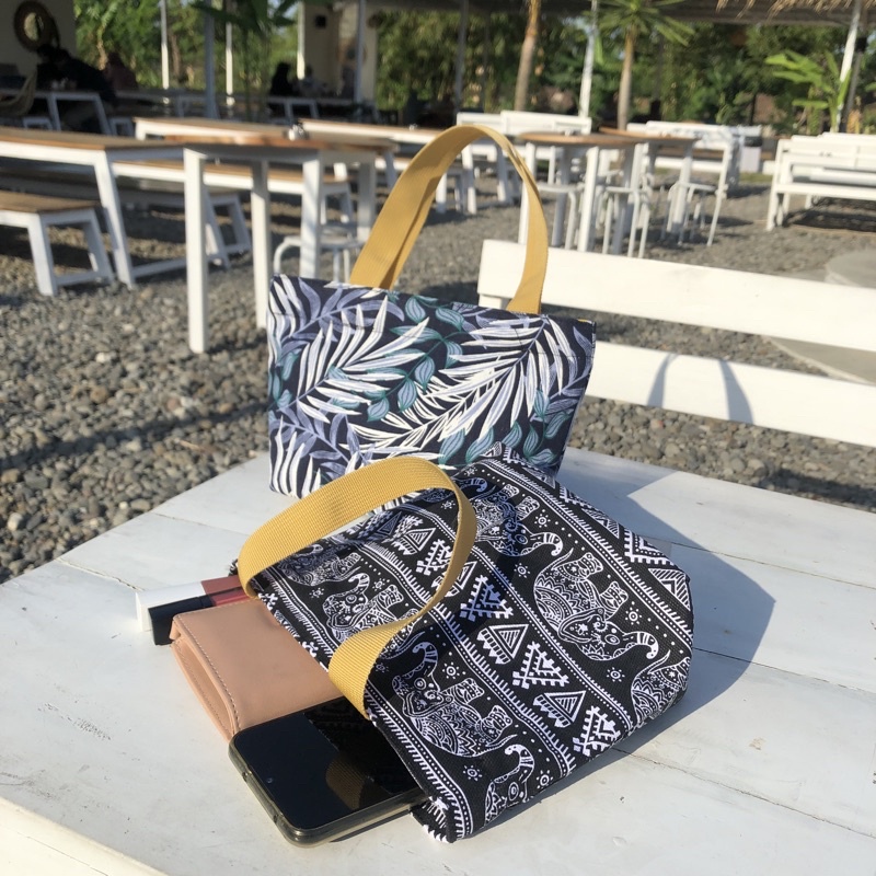 TAS JINJING HANDBAG MINI TAS MAKEUP BAHAN KANVAS MOTIF TEMPAT KOSMETIK