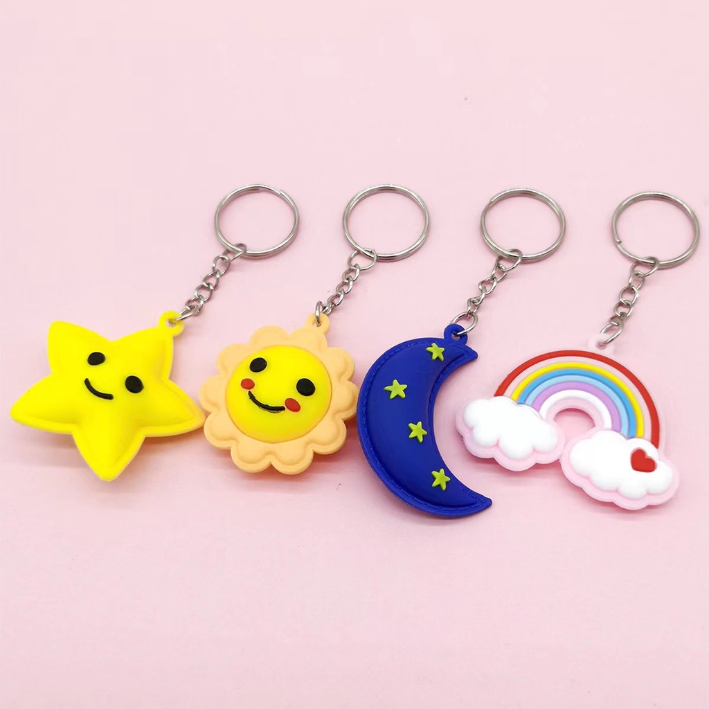 GANTUNGAN KUNCI BULAN BINTANG // Ganci Karakter Bulan Bintang Bunga Pelangi Rainbow Lucu | Gantungan tas | Bag Charm | Souvenir Murah | Keychain | COD