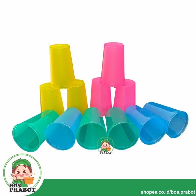 GELAS PLASTIK WARNA WARNI / GELAS ES TEH PLASTIK / GELAS PLASTIK ANAK /  GELAS WARNA WARNI LUCU